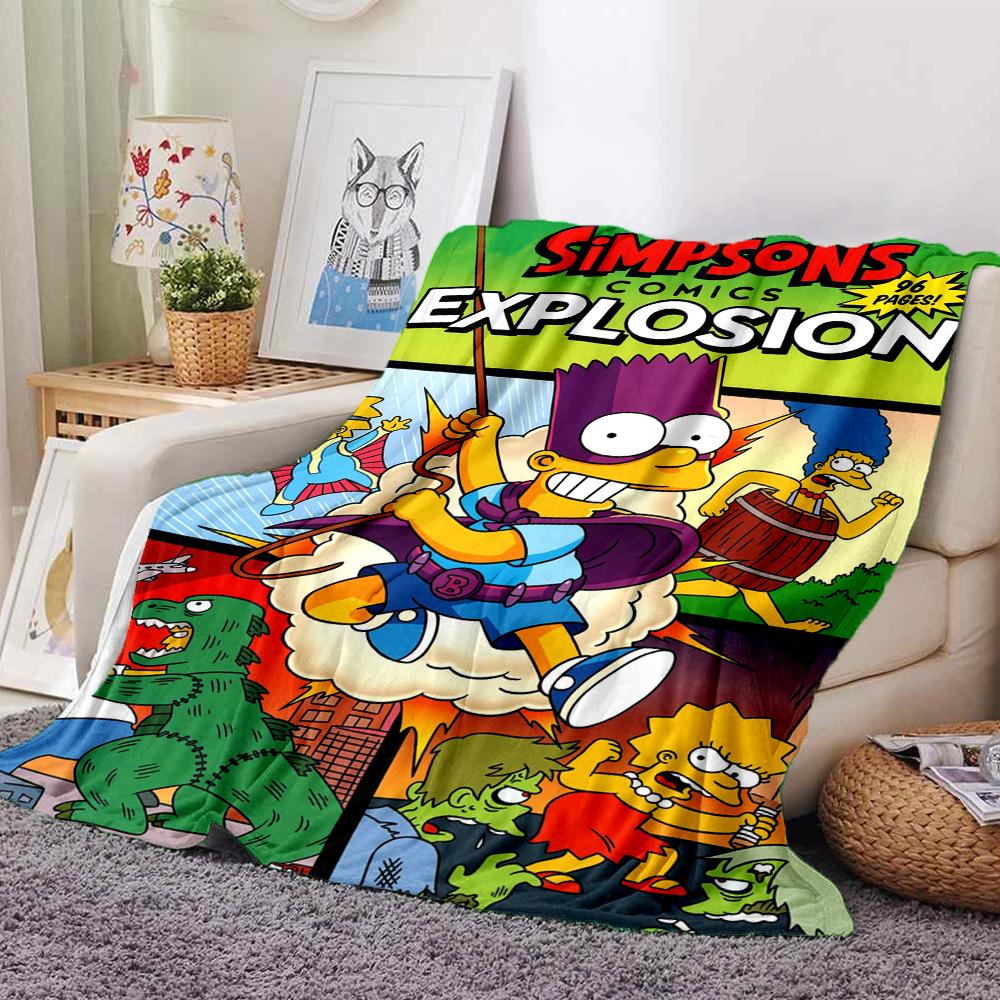 Simpsons Comics Explosion Flannel Blanket Super Soft Warm Cozy Blanket For Sofa Bed Office Travel Allseason Home Decor Gift