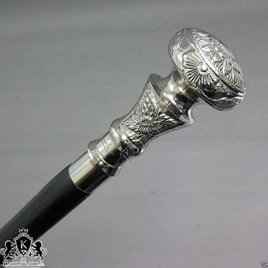 Antique Walking Stick Wooden Cane Silver Brass Handle Pen Gift