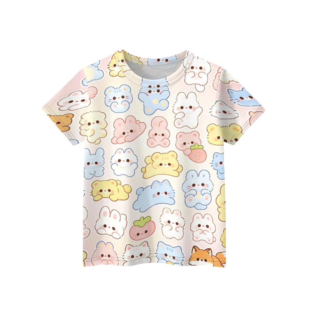 Kids Animal Print Crew Neck Short Sleeve Casual Loose Fit T Shirt Soft Comfortable Fabric Suitable for Everyday Wear
