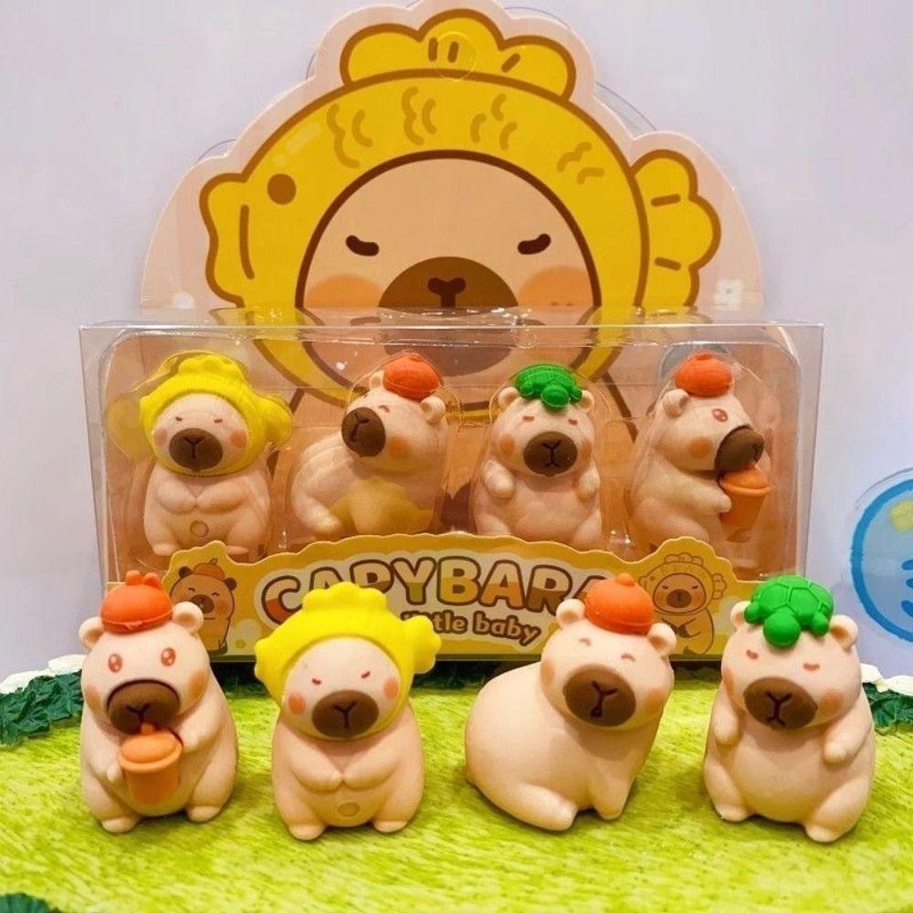 4Pcs Stationery Capybara Eraser Children Toys Eraser Cute Pencil Rubber