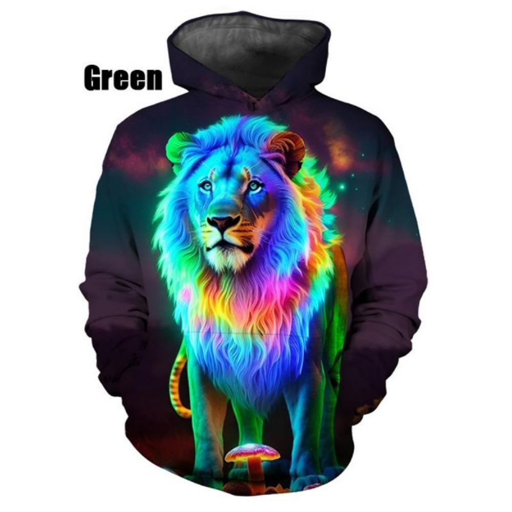 Felpa con cappuccio 3d alla moda con motivo leone, felpe casual a manica lunga, pullover streetwear Harajuku