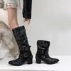 Fashion Designer Vintage Rivet Women Western Cowgirl Boots Fashion Autumn Winter Ladies Elegant Knight Long Booties