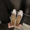 Fashion Women Bow Square Toe Soft Sole Single Shoes Comfort Slip On Soft Sole Flats Shoes Ladies Silver Round Toe Ballet Dress Loafers