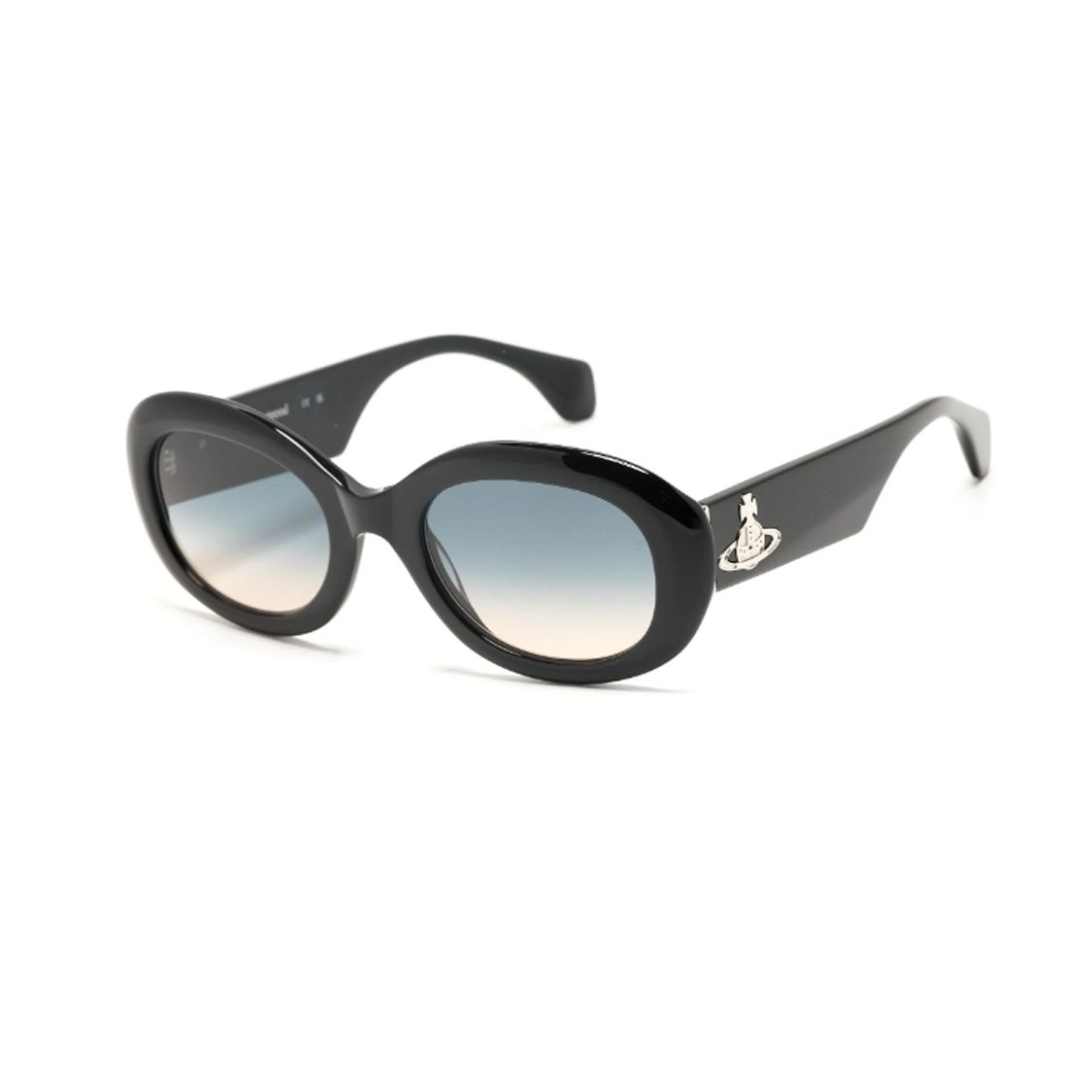 Vivienne Westwood Oval Sunglasses With Mirror Legs Unisex sunglasses Black VW5051001 53,Black