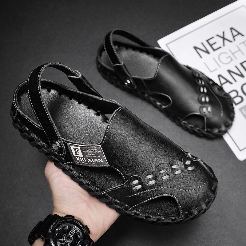 

Men Sandals handmade sewing Leather Mens Casual Shoes Outdoor Men Sandals Men Beach Shoes sewing mens Shoes 44 чорний