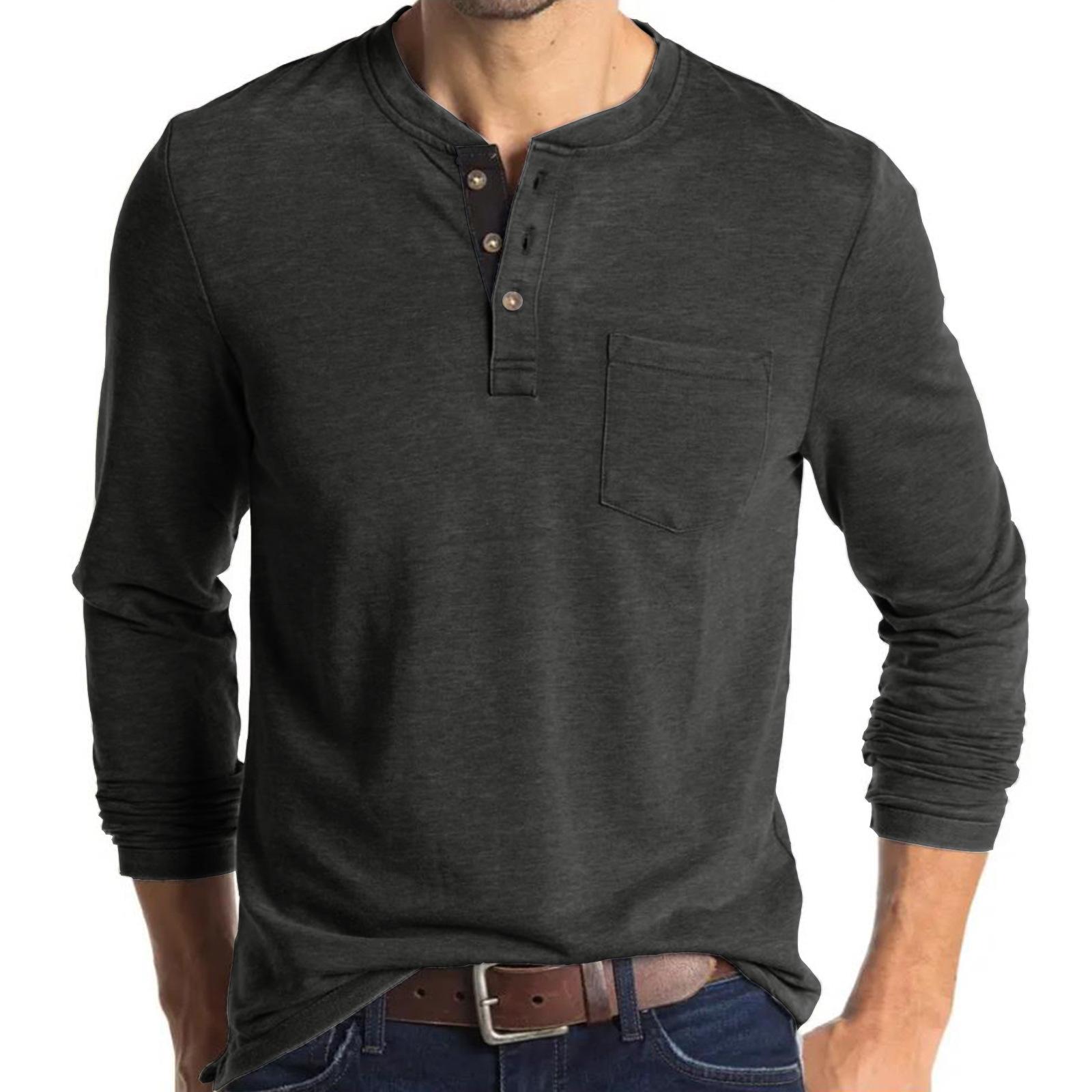 

Men s Casual Long Sleeve Henley Shirt with Chest Pocket 3XL сірий