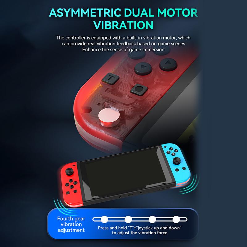 Joypad para interruptor RGB luz de despertar vibração brilho controlador esquerda e direita bluetooth-compatível gamepad para