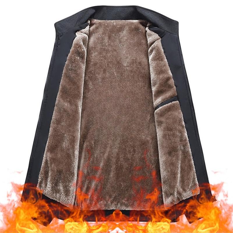 Men's Casual Plush Thick Jacket Winter Fleece Lined Warm Coat Stand Collar Zipper Pocket Parka Work Cargo Quilted Windproof Outwear Jackets for Men