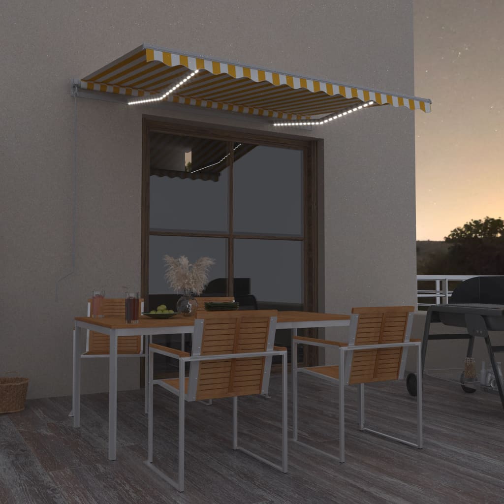 Manual Retractable Awning with LED Lights 300 X 250 Cm Yellow and White