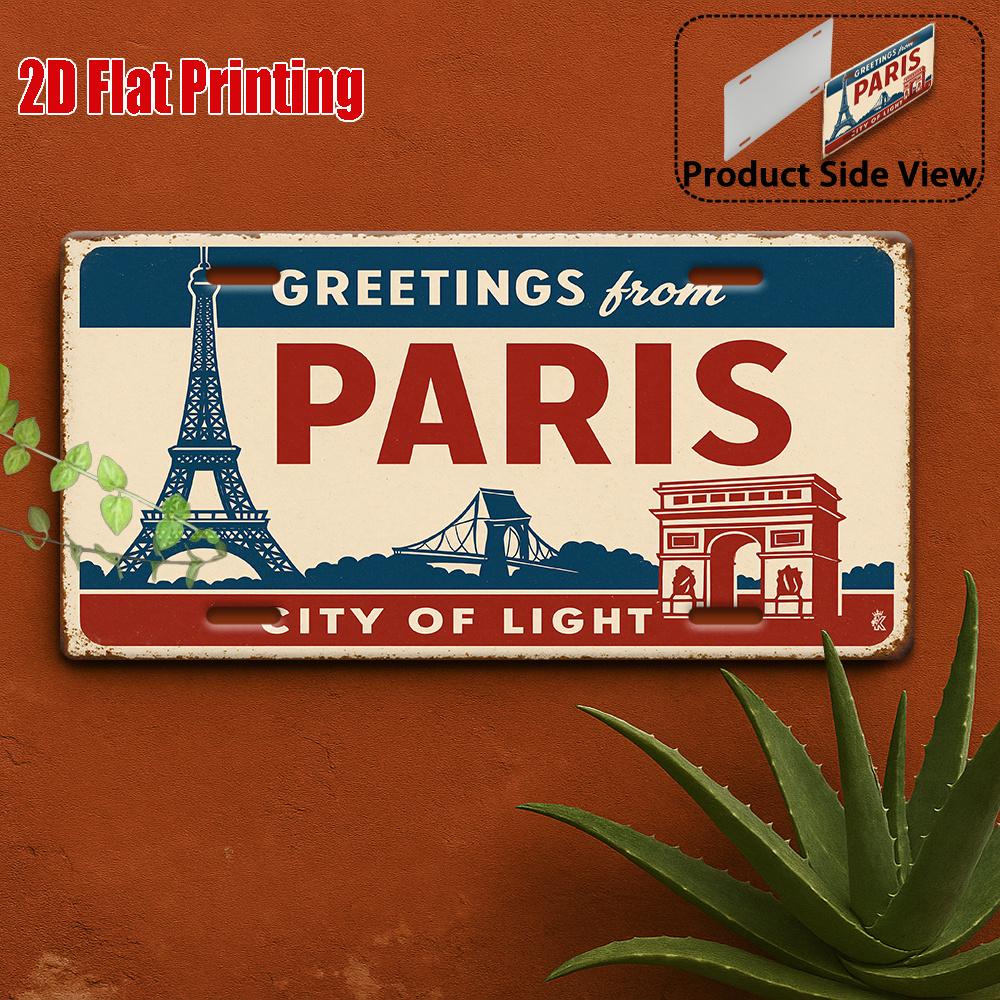 D Flat pc Vintage Paris France Metal License Plate Wall Art  Large Eiffel Tower  Arc de Triomphe Design 15x30cm(5.9x7.8inch)
