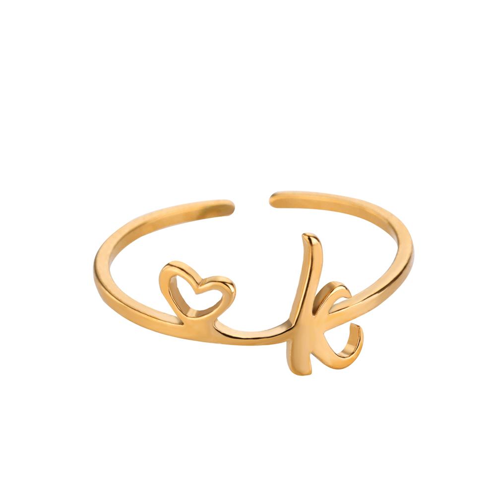 Tiny Initial Letter Rings For Women Gold Color  Stainless Steel Hollow Heart A-Z Initial Letter Ring Wedding Christmas Jewelry
