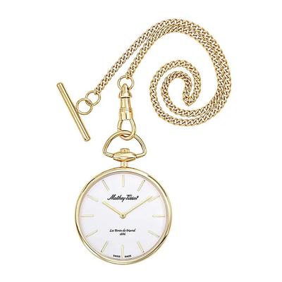 Goldfarbene Edelstahl-Taschenuhr mit weißem Zifferblatt, Quarz, P2PI, Unisex