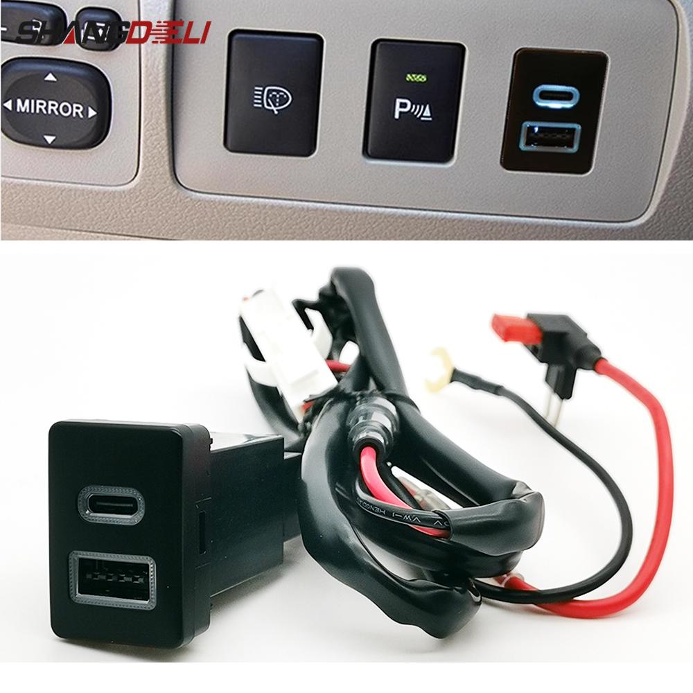 12V/24V Car QC3.0 USB Type-C PD Dual Charger Socket Phone Charging Outlet Power Adapter For Toyota LC120 Prado 16-20 Accessories