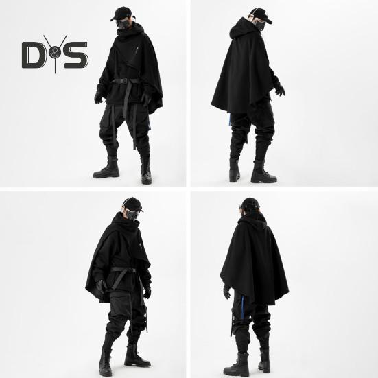 Unisex Hoodie Fake Two-piece Poncho Multi-Layered Irregular Design Thick High Collar Mechanical Style Hoodie Long-Sleeved Daily Sports Street Wear