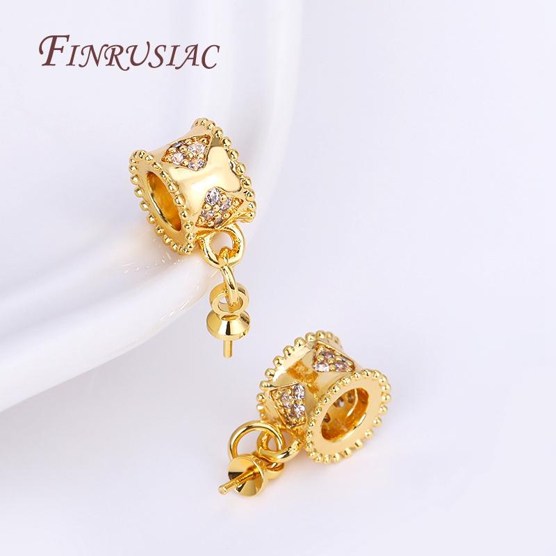 6 Style 18K Gold Plated Zircon-Set Pearl Pendant Mounting,Beads End Caps Peg Bails,Suitable For DIY Pearl Pendants Making