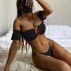 Costume da bagno da donna in pizzo tinta unita manica corta bikini sexy catena perizoma costumi da bagno brasiliani da spiaggia
