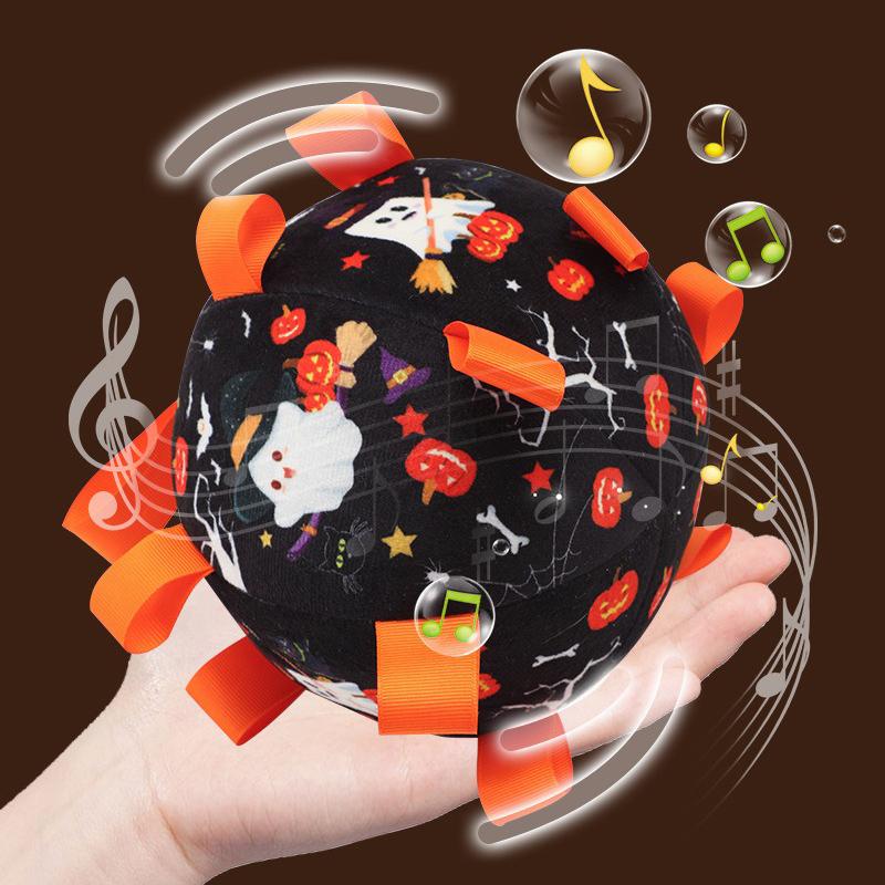 Halloween Hundespielzeug Bälle Elektrisch Interaktiv Eingebaute Glocke Plüschspielzeugball für Hunde Bissfestes Kauspielzeug mit Quietscher Haustierprodukt
