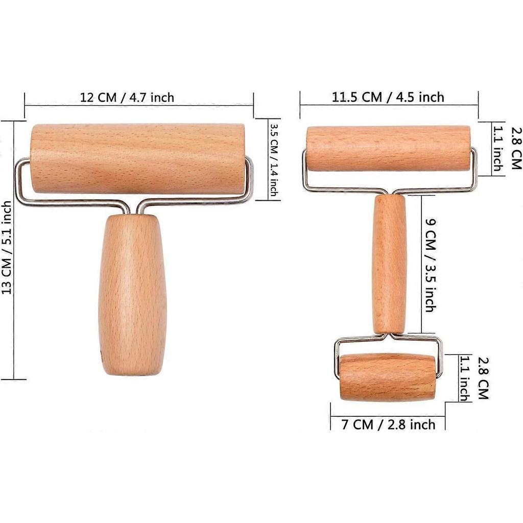 Wood Pastry Pizza Roller 2 Pieces Non Stick Wooden Rolling Pin for Home, Kitchen