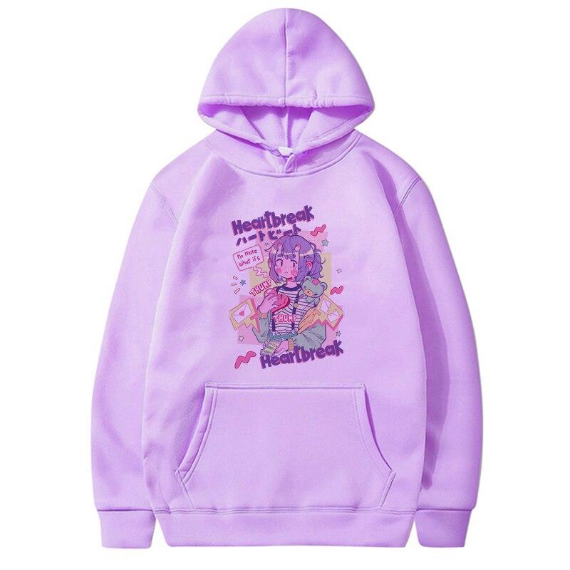 

Ulzzang Goth Punk Хип-Хоп Уличная толстовка с милым мультяшным принтом Y2K Одежда Kawaii Harajuku Винтажные женские толстовки большого размера 3XL фиолетовый