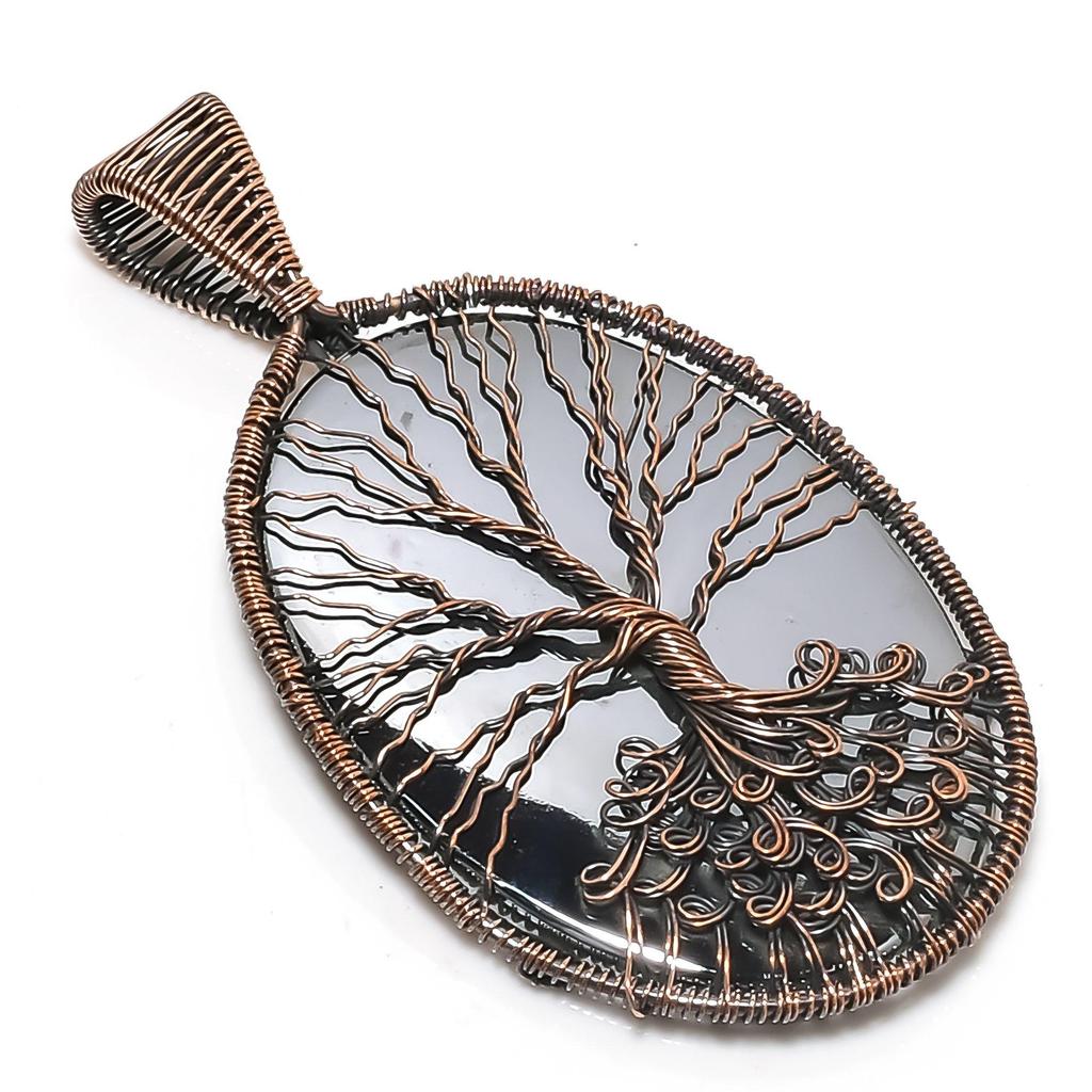 Shungite Pendant, 999 Copper Wire Wrapped Gemstone Jewelry, Handmade Tree Of Life Pendant, For Mother Day