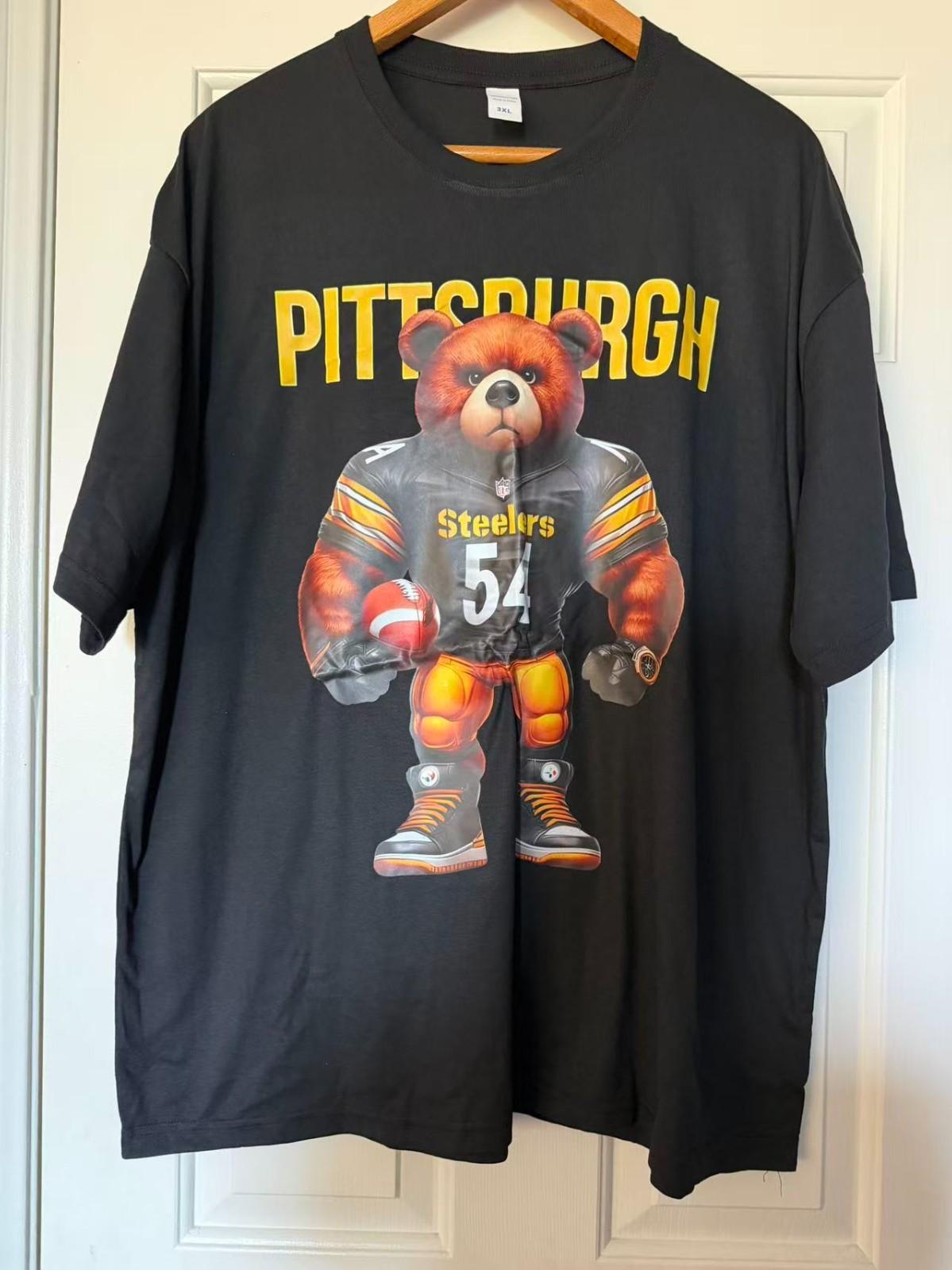 Pittsburgh Football Bear Graphic T-Shirt Black Unisex Sports Fan Tee L