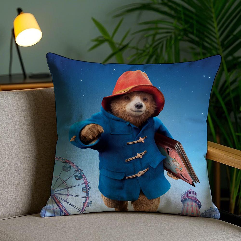 Cute P-Paddington Bear Cushion Cover Plush Fabric Soft Double-Sided Printed Invisible Zipper Sofa Pillow Case Home Decor