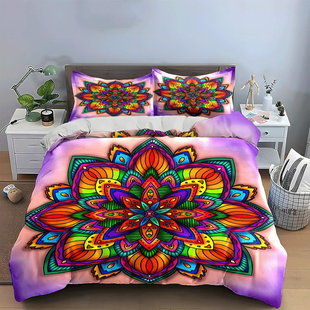 Buntes Mandala-Design Dekoration Set Exquisites Dreiteiliges Bettwäsche-Set Geschenk für Kinder und Erwachsene