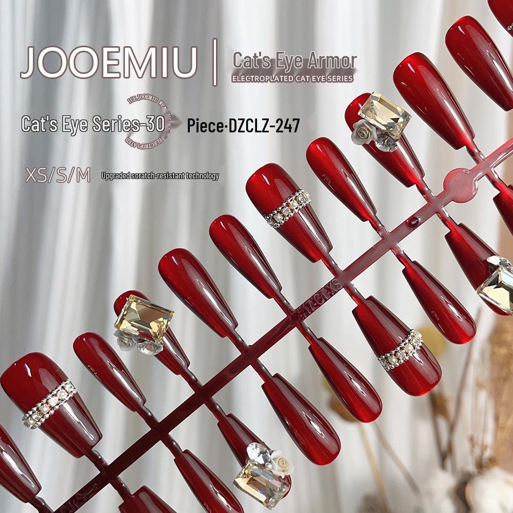 

Cherry Red Cat Eye False Nails - Versatile, Super Thin & Removable