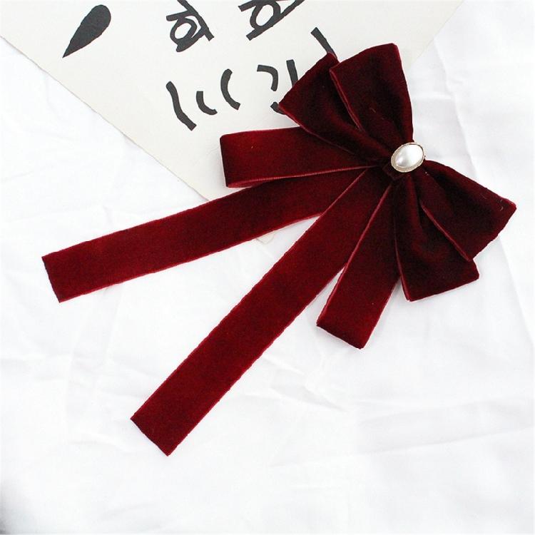 Vintage Velvets Bows Tie Brooch Pin for Women Rhinestones Pearls Uniform Pre Tied Bowknot Corsage Necktie Accessories