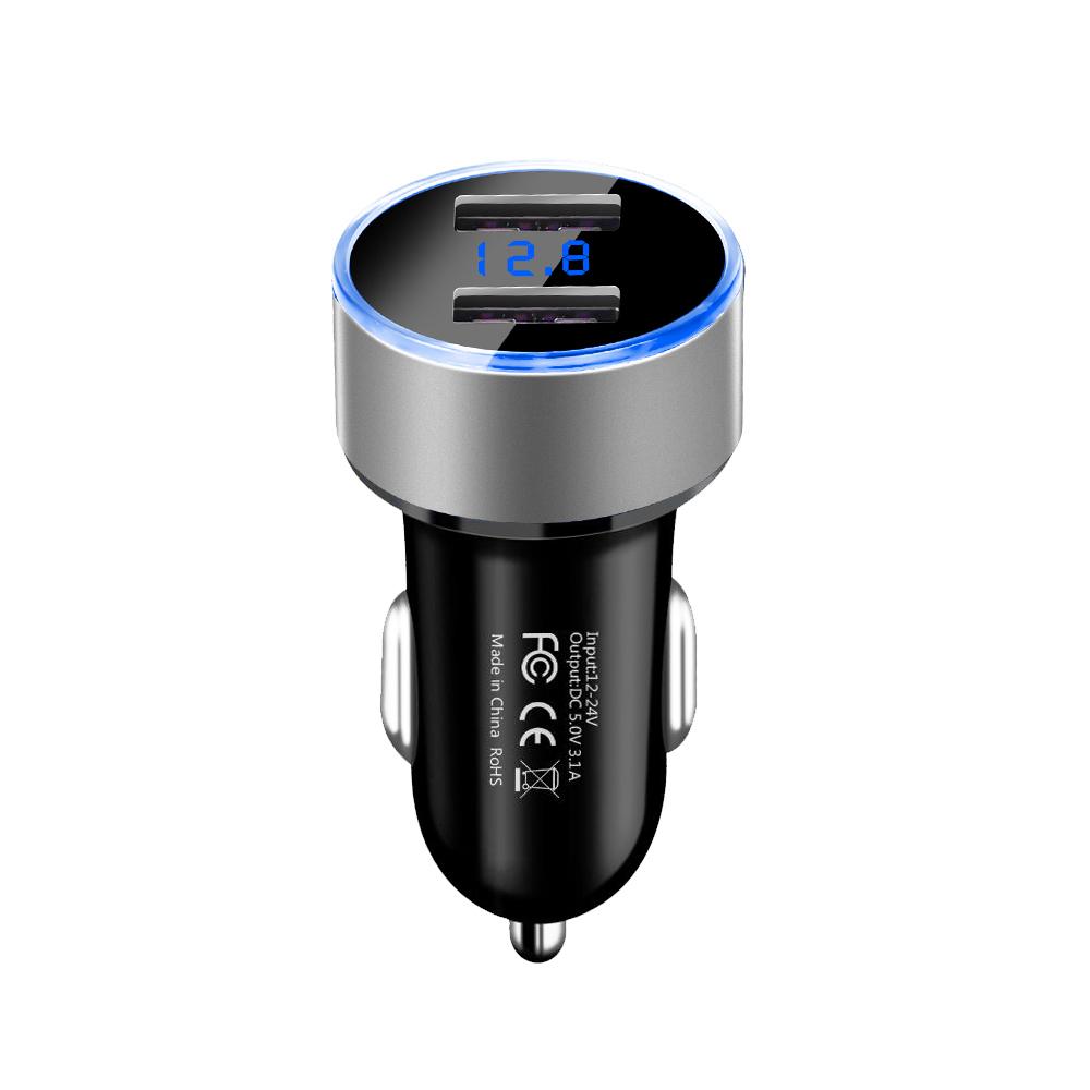 Universal 12V-24V Fast Dual USB Car Charger Adapter with LED Voltage Display 3.1A Car Phone Charger