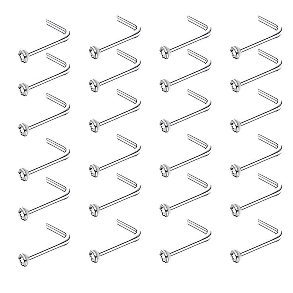 Curved Stainless Steel Rhinestone Nose Studs, L-Shaped Piercing Jewelry, 10-Pack