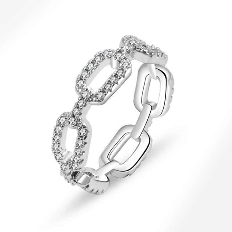 Full Paved Zircon Chain Link Ring For Women Fashionable Luxury Statement Index Finger Jewelry Trendy Personalized