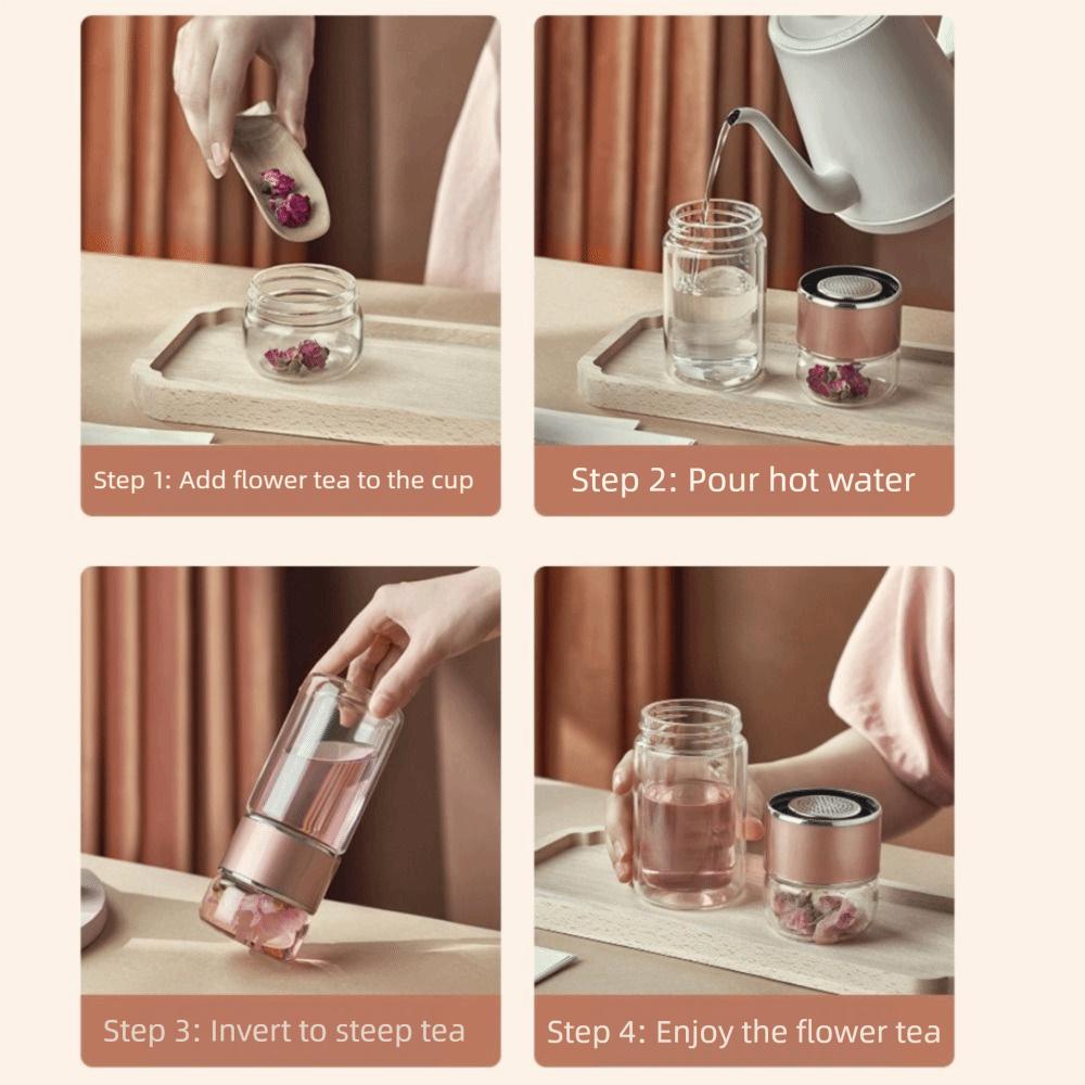 350ml Glass Tea Water Bottle Double Layer Flower Tea Cup Tumbler Tea Infuser Bottle  Office