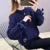 Fleece žinylkový svetr s výstřihem kravata Mašle s dlouhým rukávem pletený svetr jednobarevný volný oversized svetr