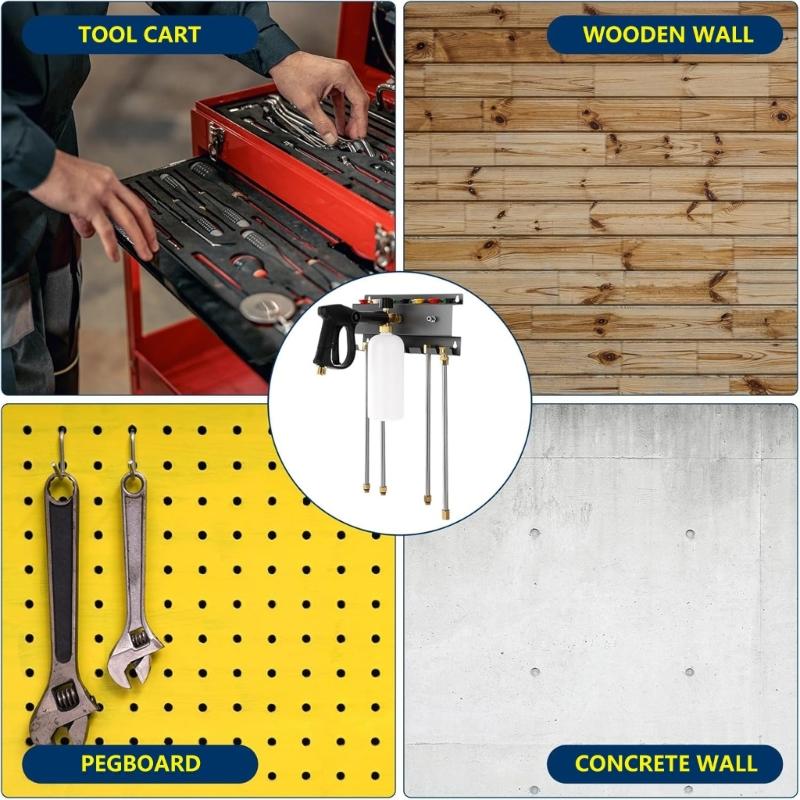Space Saving Stainless Steel Pressure Washer Accessory Holder Wall Mount Storage Rack for Guns Foam Cannons Nozzles