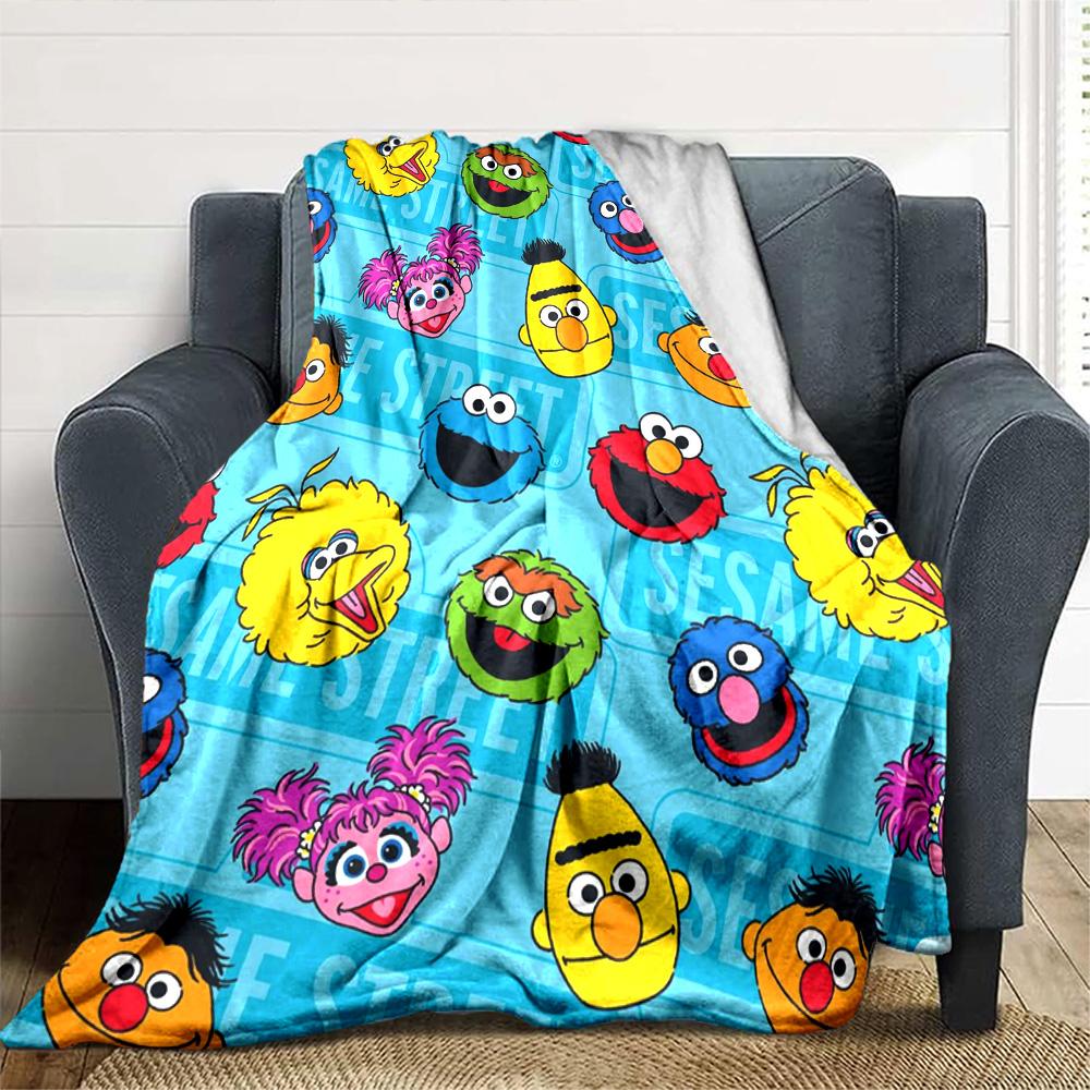 Sesame-Street Print Flannel Blanket High Quality Warm Comfortable Cover for All Seasons Perfect for Gifts Home Decor