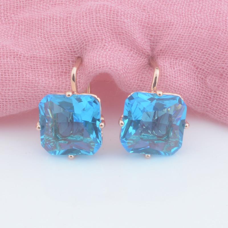 FJ Luxury Wedding Women Earring Rose Gold Color 585 Zircon Fashion Big Square Pink/White/Green/Red/Blue Zircon Drop Earring