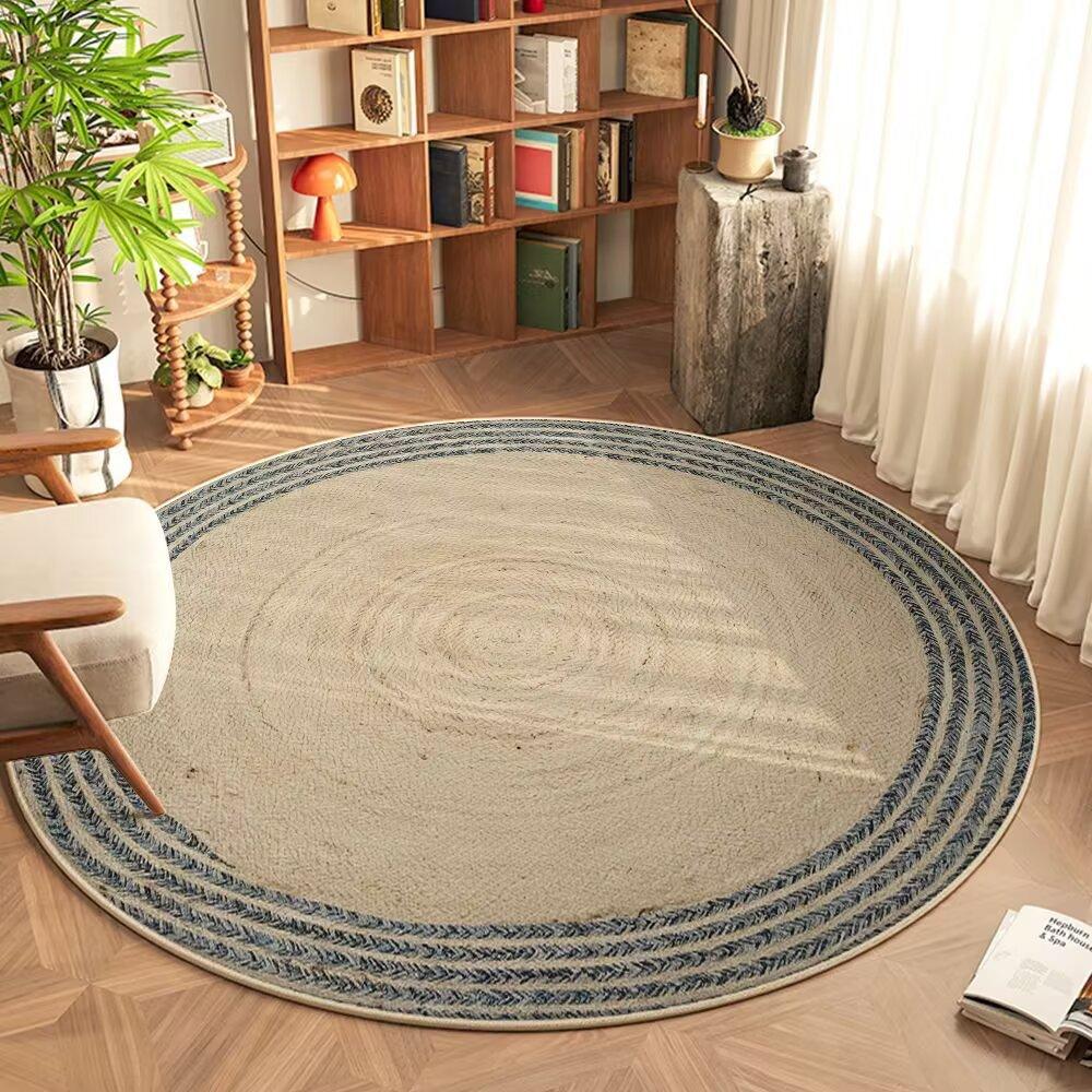 Minimalist Home Round Carpet Textured Surface Print Mat Boho Living Room Study Bedroom Kitchen Indoor and Outdoor Non-slip Rug