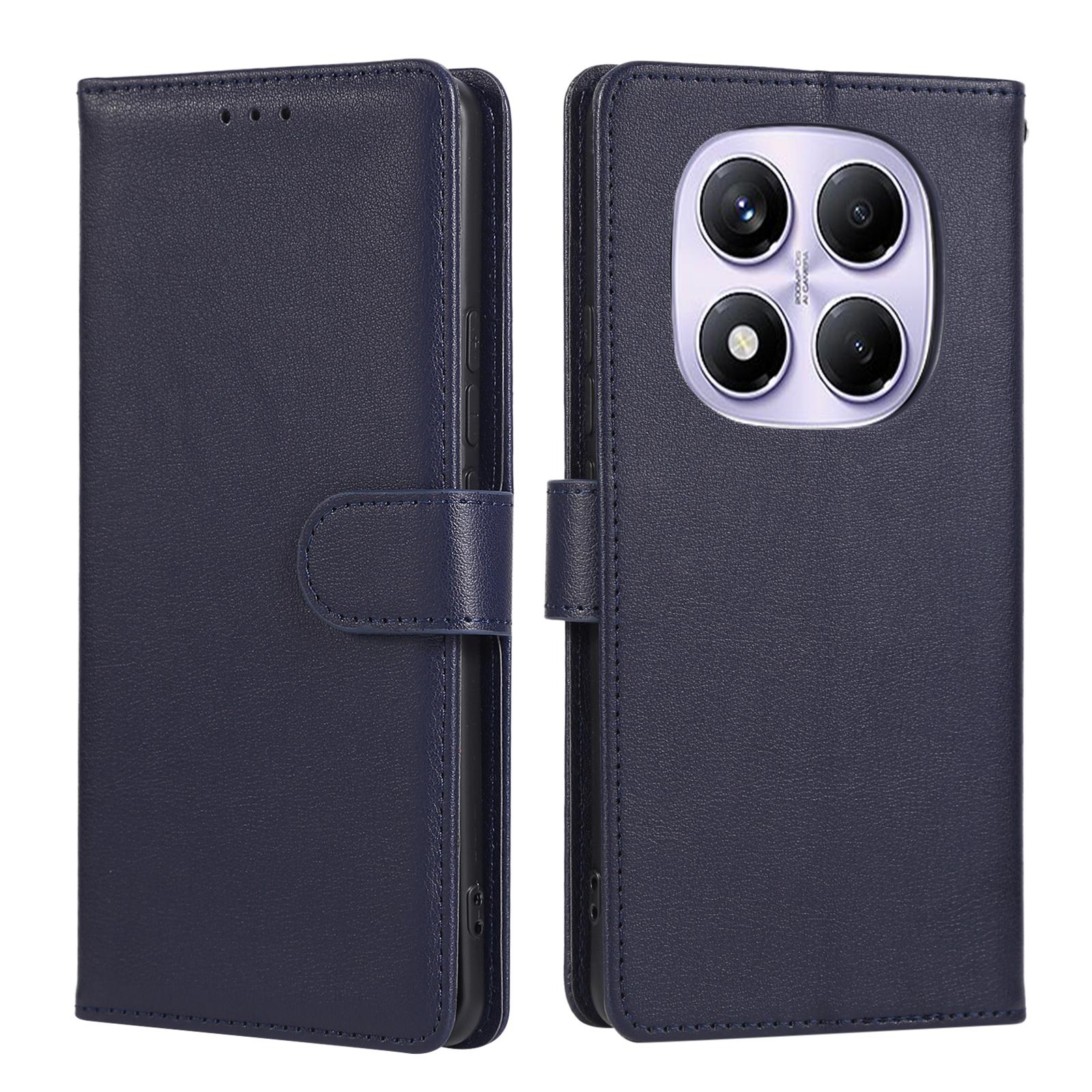 

For Xiaomi Redmi Note 14 Pro 4G Case Wallet Stand View PU Leather Phone Cover with Wrist Strap Blue
