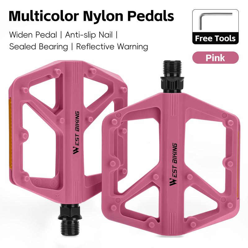 WEST BIKING Bicycle Pedals DU Bearing Multicolor Nylon Widen Bike Pedals Lightweight MTB Road Cycling Pedals Bike Accessories