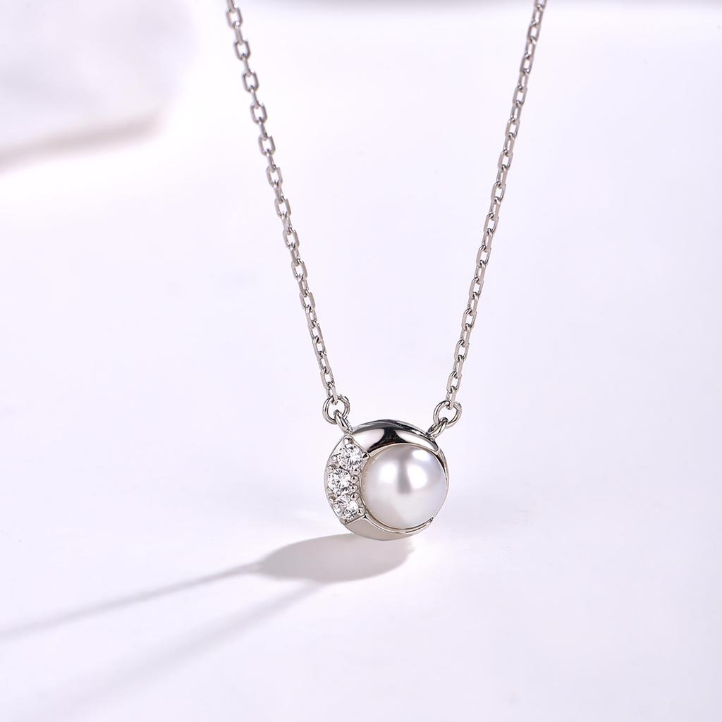Pearl necklace for birthstone natural freshwater pearl 925 popular high school ceremonial crescent moon accessory [Free bird] women, pendant,