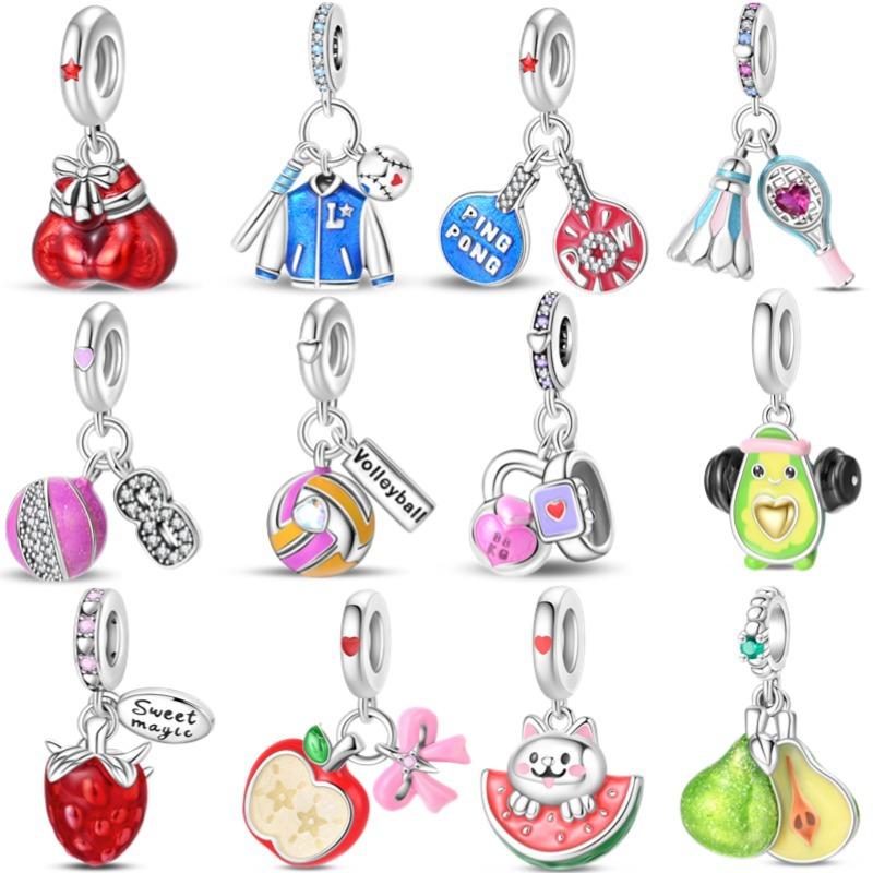 S925 Silver Sporty Fruit Bead Charm DIY Bracelet Jewelry Making Kit Accessories Set
