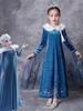 Kids Winter Birthday Party Dress Long Sleeve Princess Elsa Costume Girls Tutu Ball Gown with Faux Fur Collar