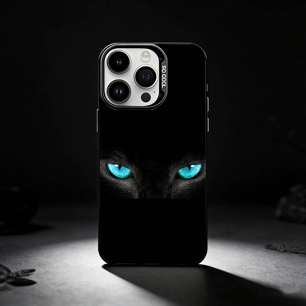 Black Cat Staring Eye Phone Case For iPhone 17,16,15,14,13,12,11 Plus,Pro Max,XS,Colored silver phone case