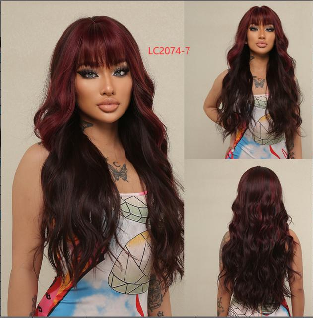 HENRY MARGU Long Wavy Synthetic Wigs With Bangs Natural Black Hair Wigs for Women Daily Party Heat Resistant Fiber Wigs
