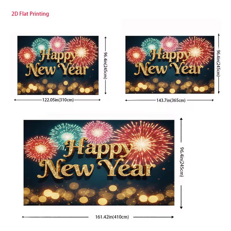 2D Gold Happy New Year Backdrop Colorful Fireworks Celebration Photo Background