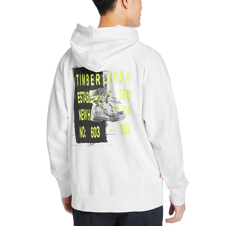 Timberland Moletom Esportivo Bordado com Letra Masculino Hoodies Branco-Areia A2DXU-BH7