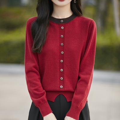 Reiner Baumwoll-Kontrast-Rundhals-Pullover für Damen im Herbst- und Winterstil, modisch, vielseitig und bequem, Basis-Shirt-Pullover-Oberteil