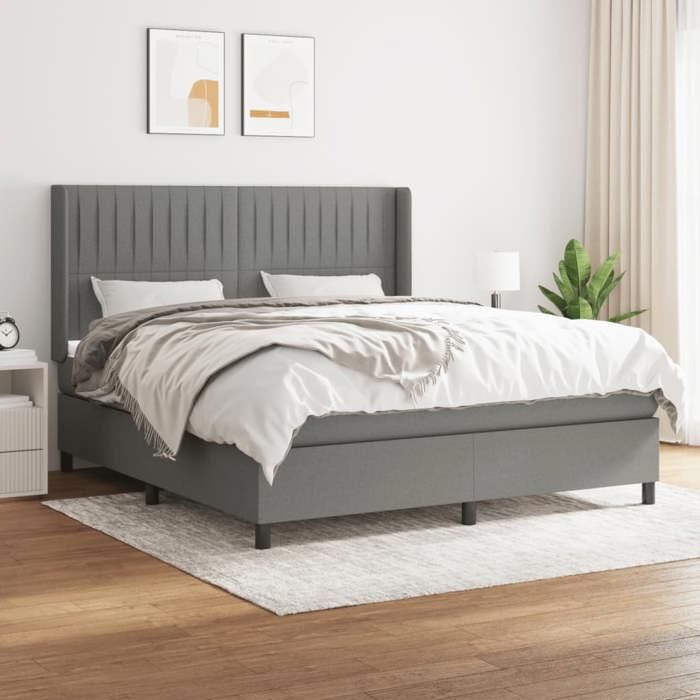 3131610 vidaXL Lit à sommier tapissier avec matelas Gris foncé 180x200cm Tissu