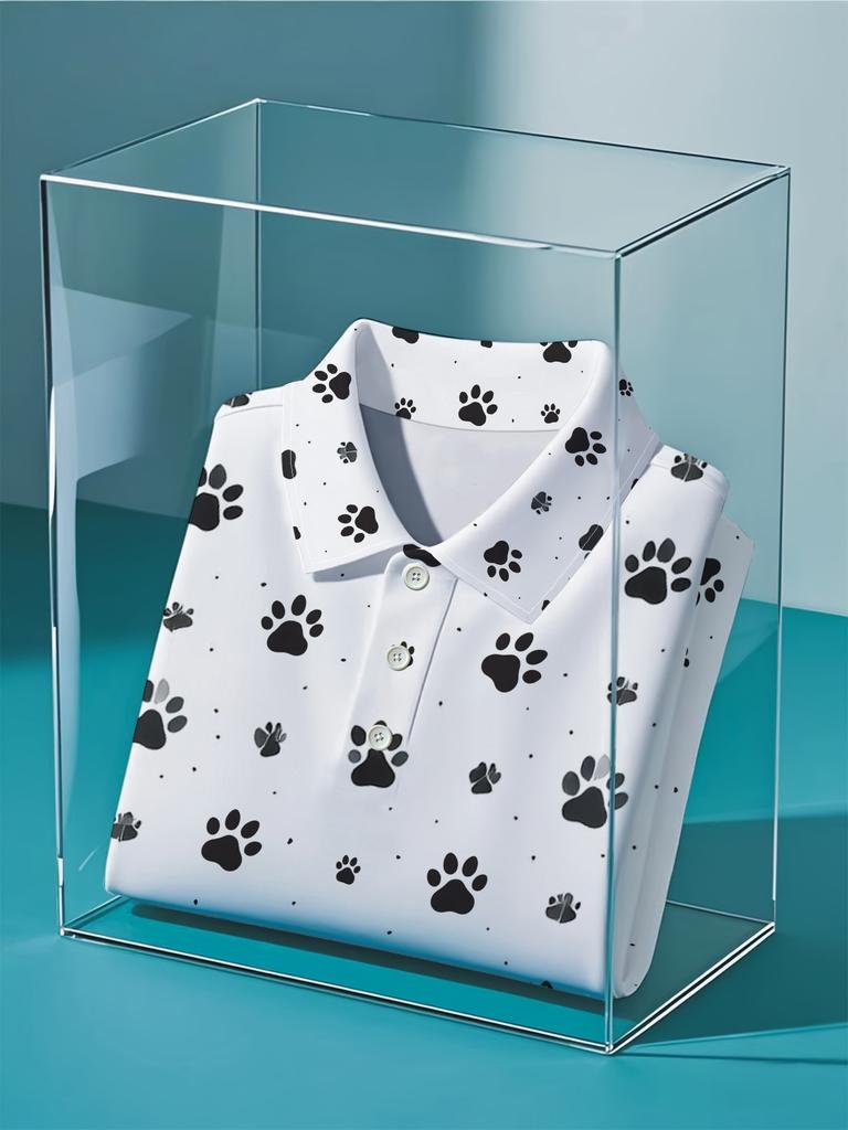 Men'S Short-Sleeve Polo Shirt with Flat Digital Print Pattern - No Texture